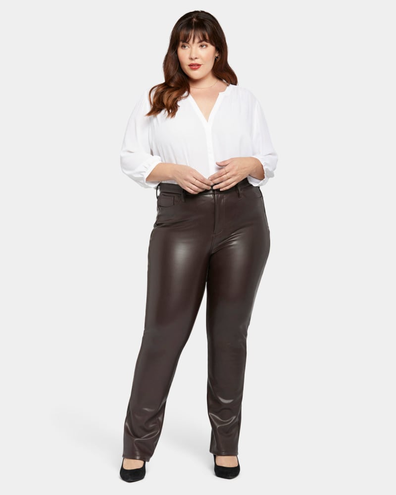 Front of a model wearing a size 14W Marilyn Straight Leg Pant in Cordovan by NYDJ. | dia_product_style_image_id:296163